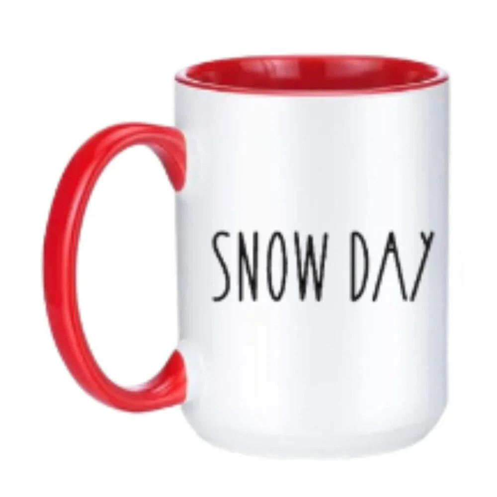 "Snow Day" ❄️ Red & White Mug – 15oz Ceramic